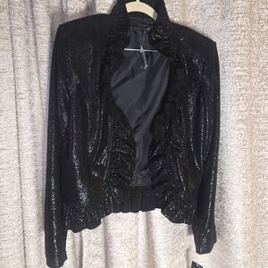 Lafayette 148 Black Ruffle-Trim Evening Jacket